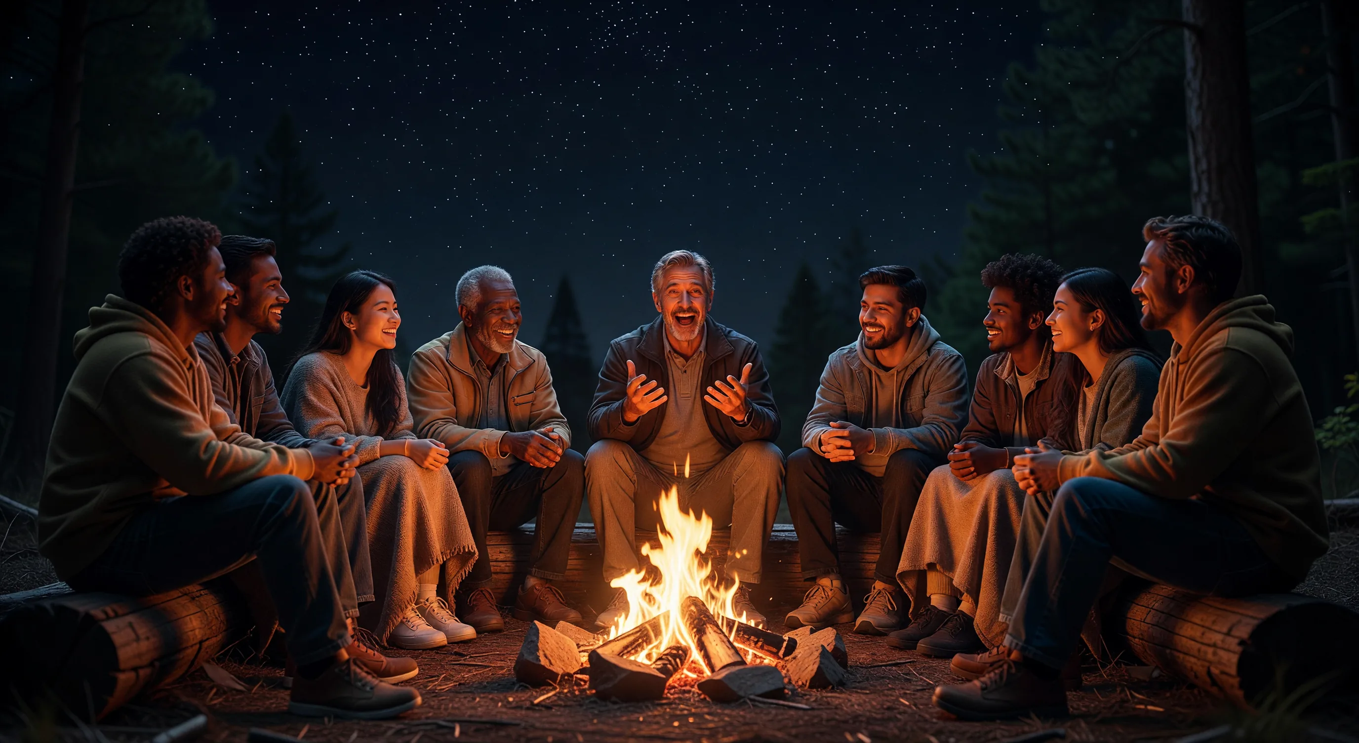 Campfire storytelling scene